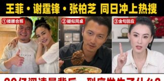 王菲、謝霆鋒、張柏芝2026年5月同日衝上熱搜三宮格：王菲與錄音師吳澎摟腰合照、謝霆鋒美食視頻、張柏芝直播金句回應，閱讀量破20億