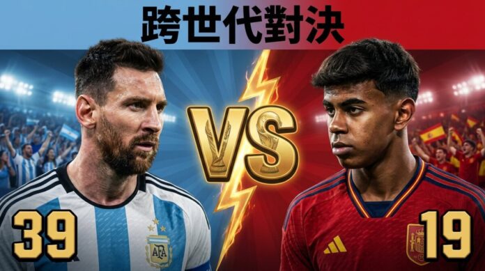 world-cup-2026-final-argentina-spain-preview 2026世界盃決賽縮圖,阿根廷梅西與西班牙亞馬爾跨世代對決,中央為金色VS與大力神盃